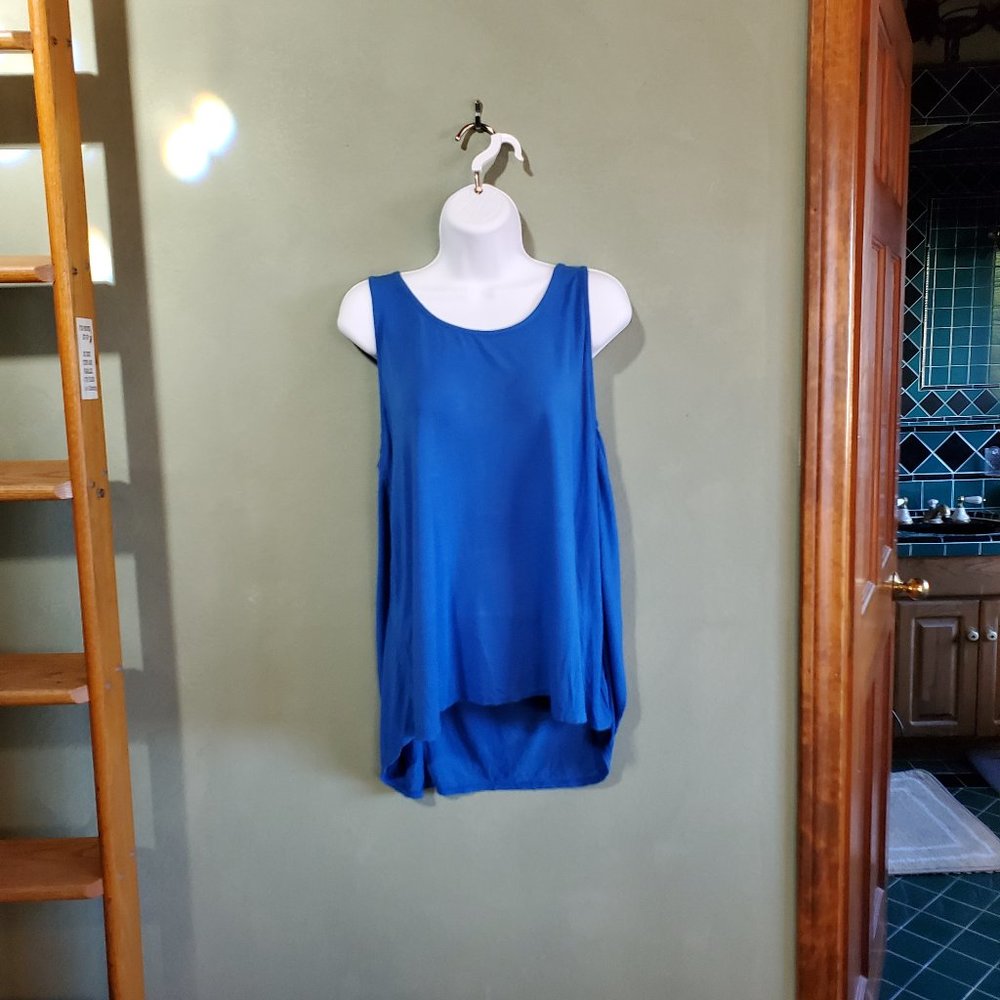 Blue Jersey Knit Tunic Tank Top with covered back